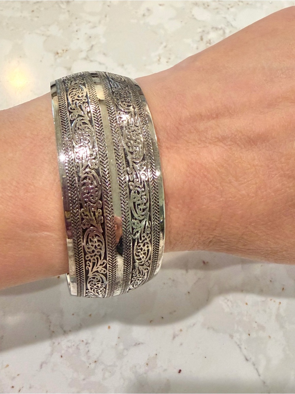 Vintage Ornate Chinese Export 925 Wide Cuff Bracelet – 40g Authentic Wenyin